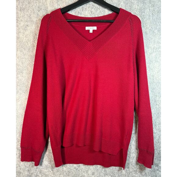 Johnny Was Sally Red Cashmere Whipstitch Pullover V-Neck Sweater - XL - Picture 2 of 8